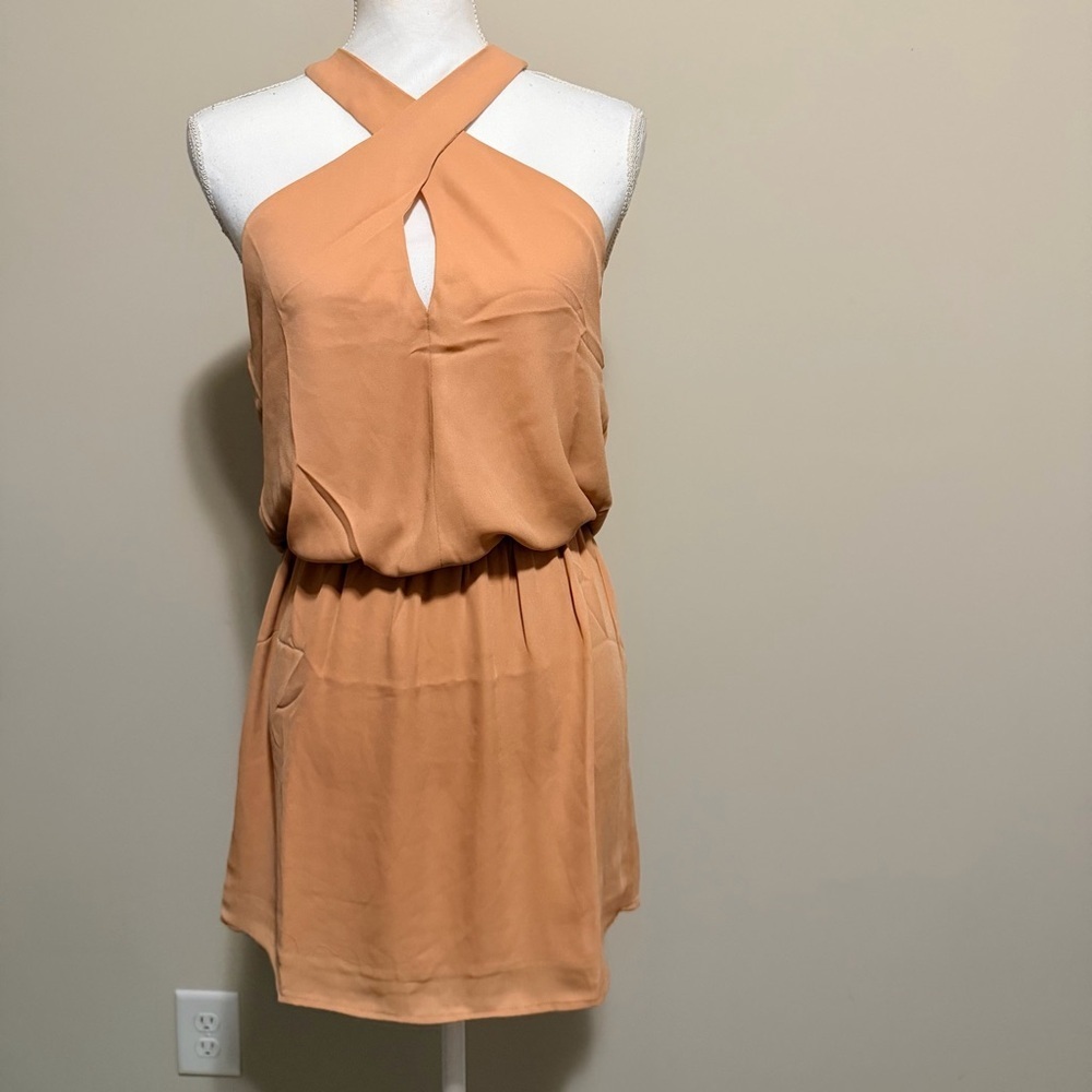 NWT Revolve Krisa wrap front halter mini dress womens size medium in tan - Picture 2 of 10